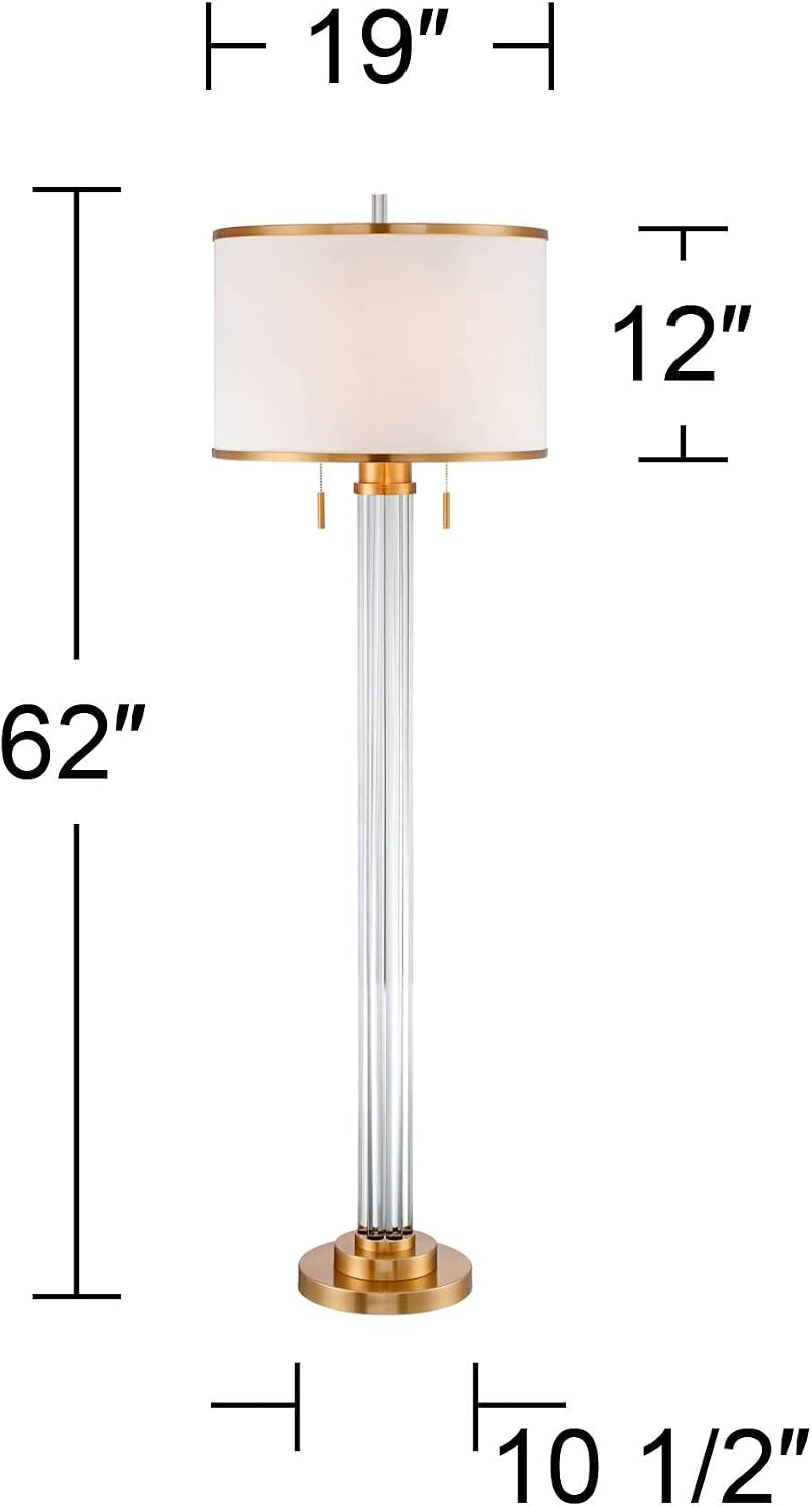 Satin Brass Crystal Column Floor Lamp