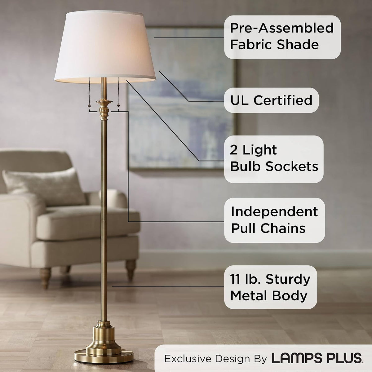 Brushed Antique Brass Traditional Floor Lamp