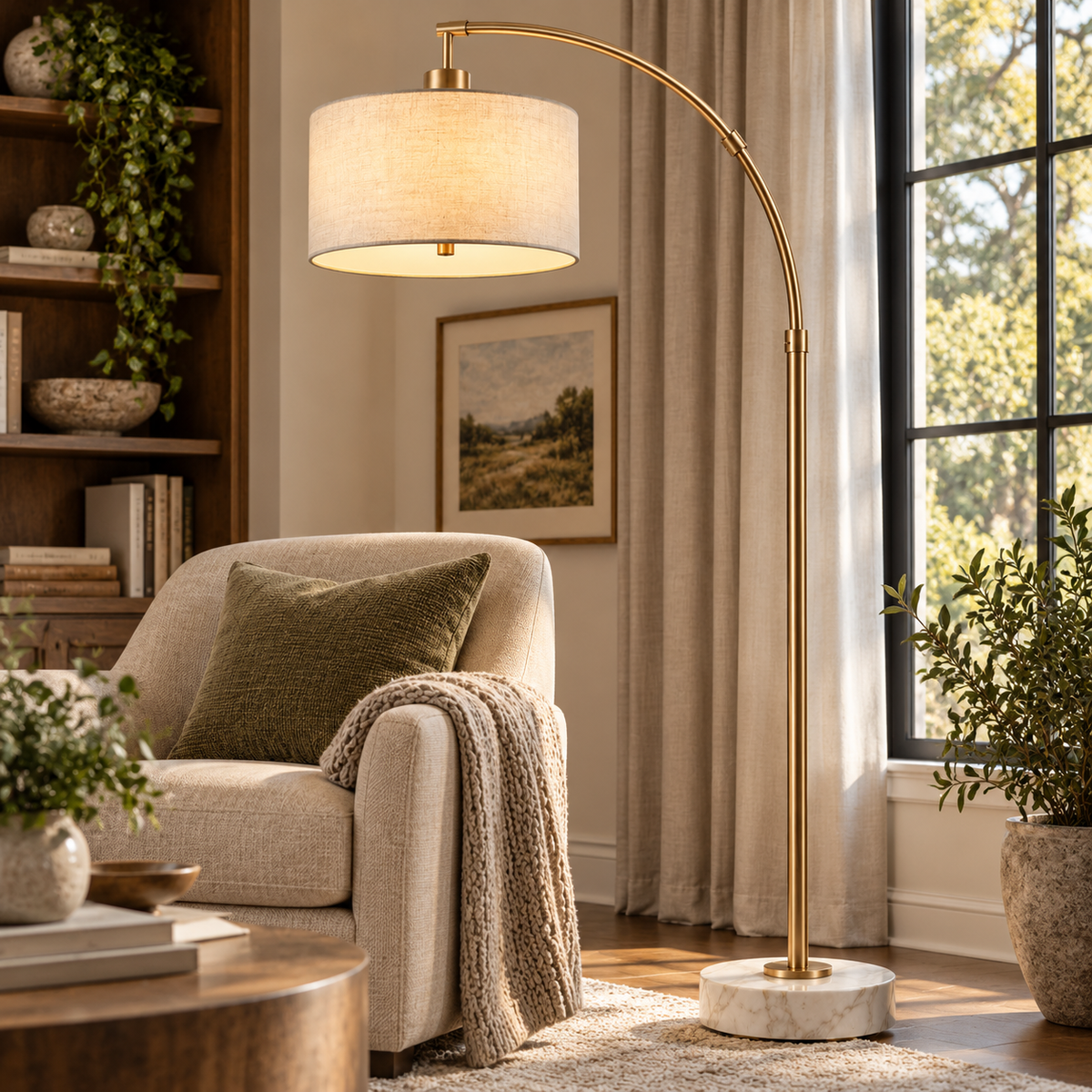 Antique Brass Boom Arm Floor Lamp