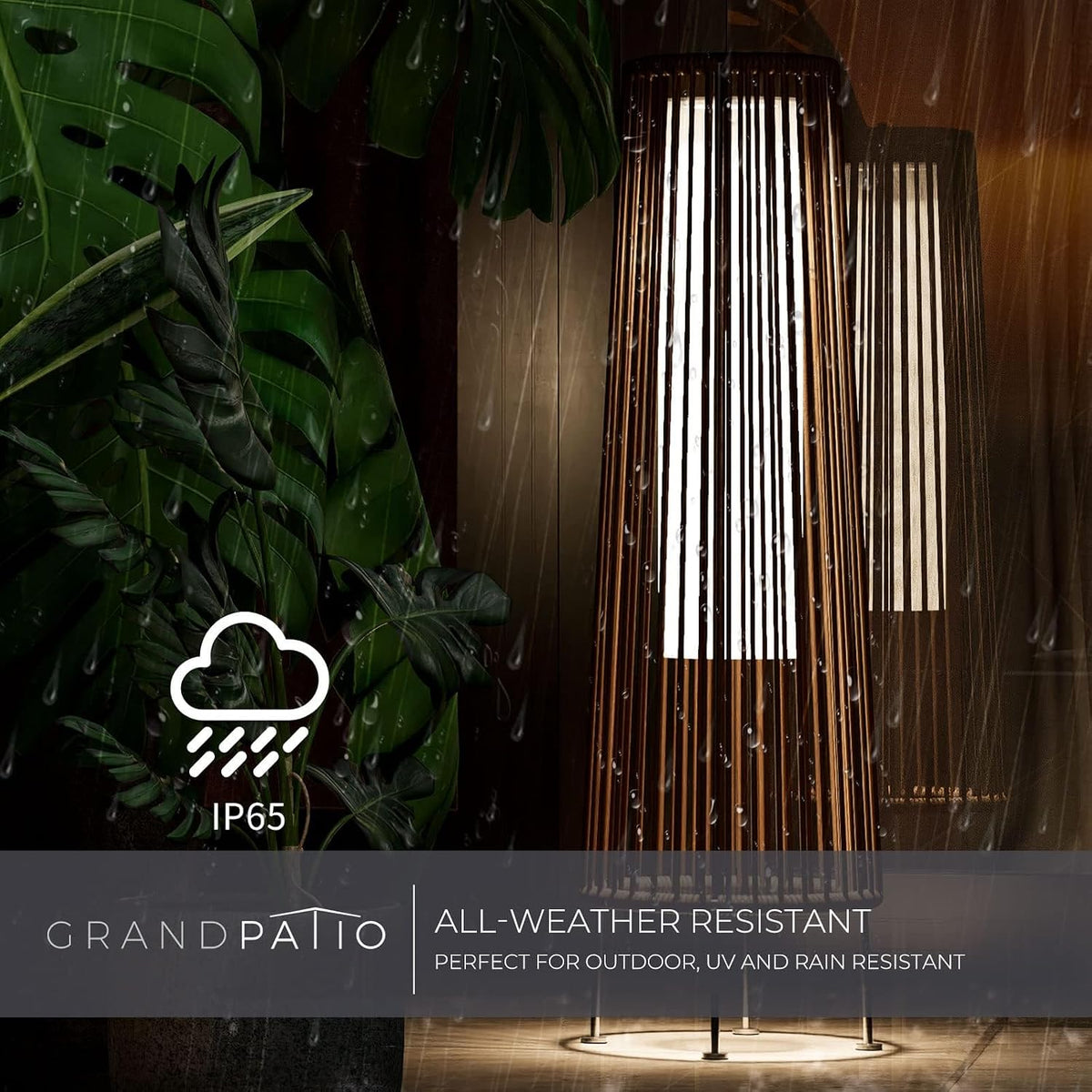Dark Brown Wicker Solar Outdoor Floor Lamps
