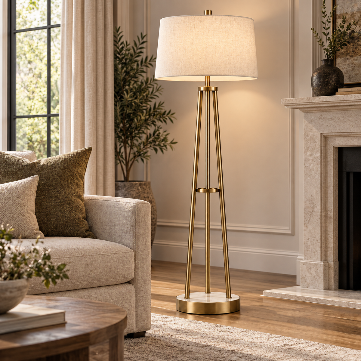 Brushed Antique Brass Traditional Floor Lamp