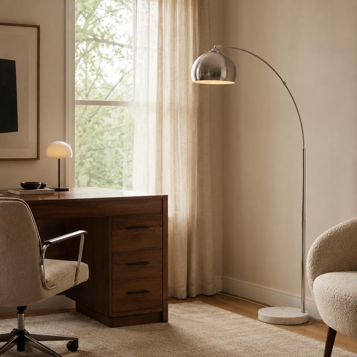 Arc Floor Lamp with Faux Marble Base