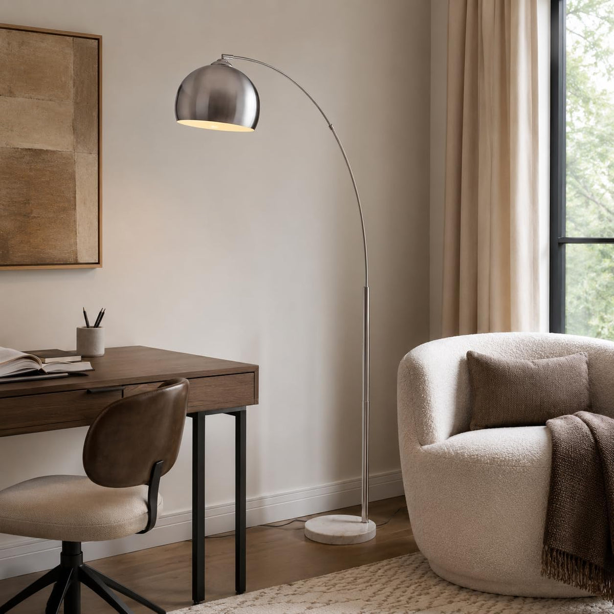 Arc Floor Lamp with Faux Marble Base