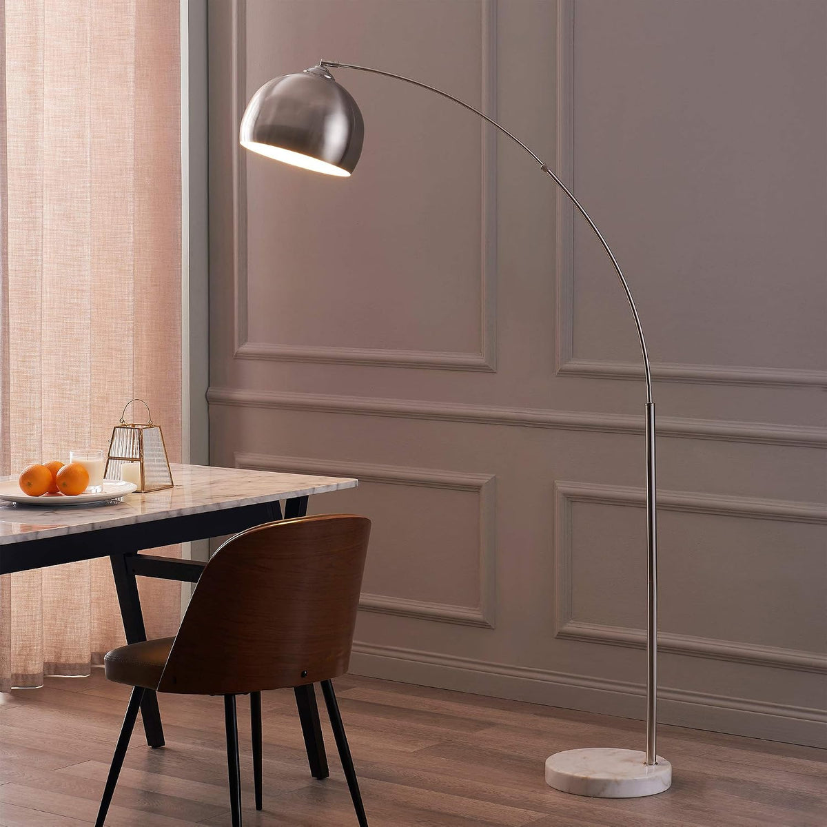 Arc Floor Lamp with Faux Marble Base