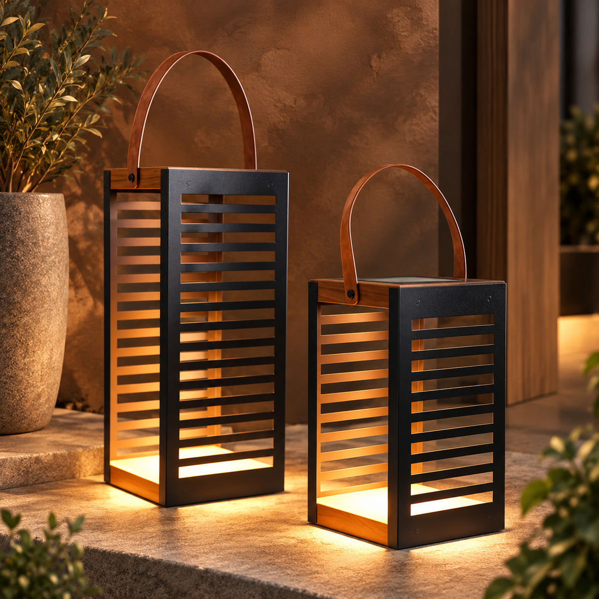 Solar Outdoor Floor Lanterns – 2-Pack