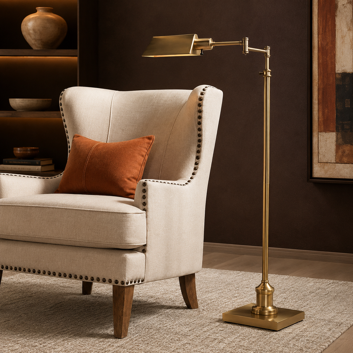 Adjustable Brass Swing Arm Floor Lamp