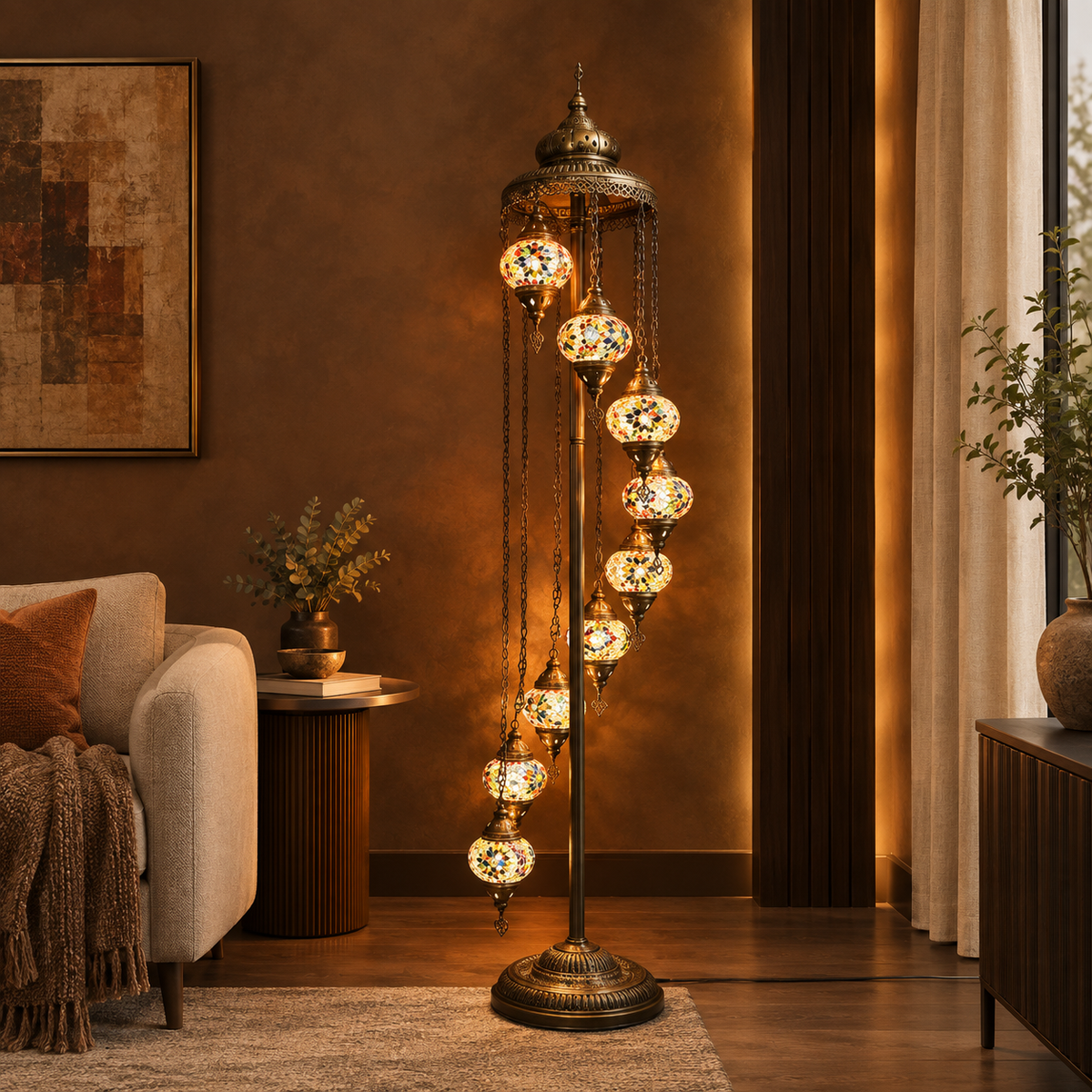 Turkish Mosaic Globe Floor Lamp, Yellow, 70"