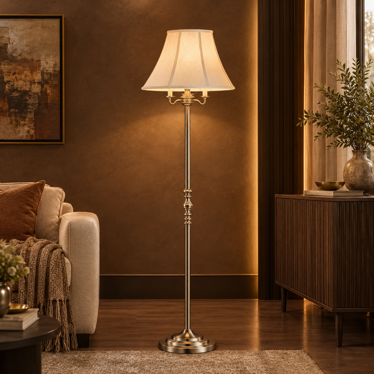 Brass 4-Light Traditional Floor Lamp, 59"