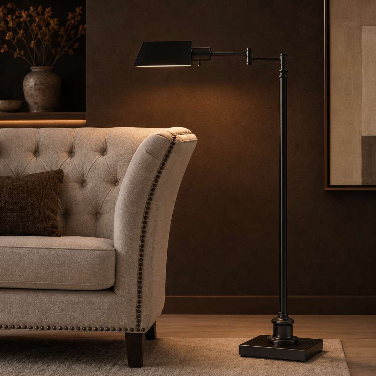 Adjustable Bronze Swing Arm Floor Lamp