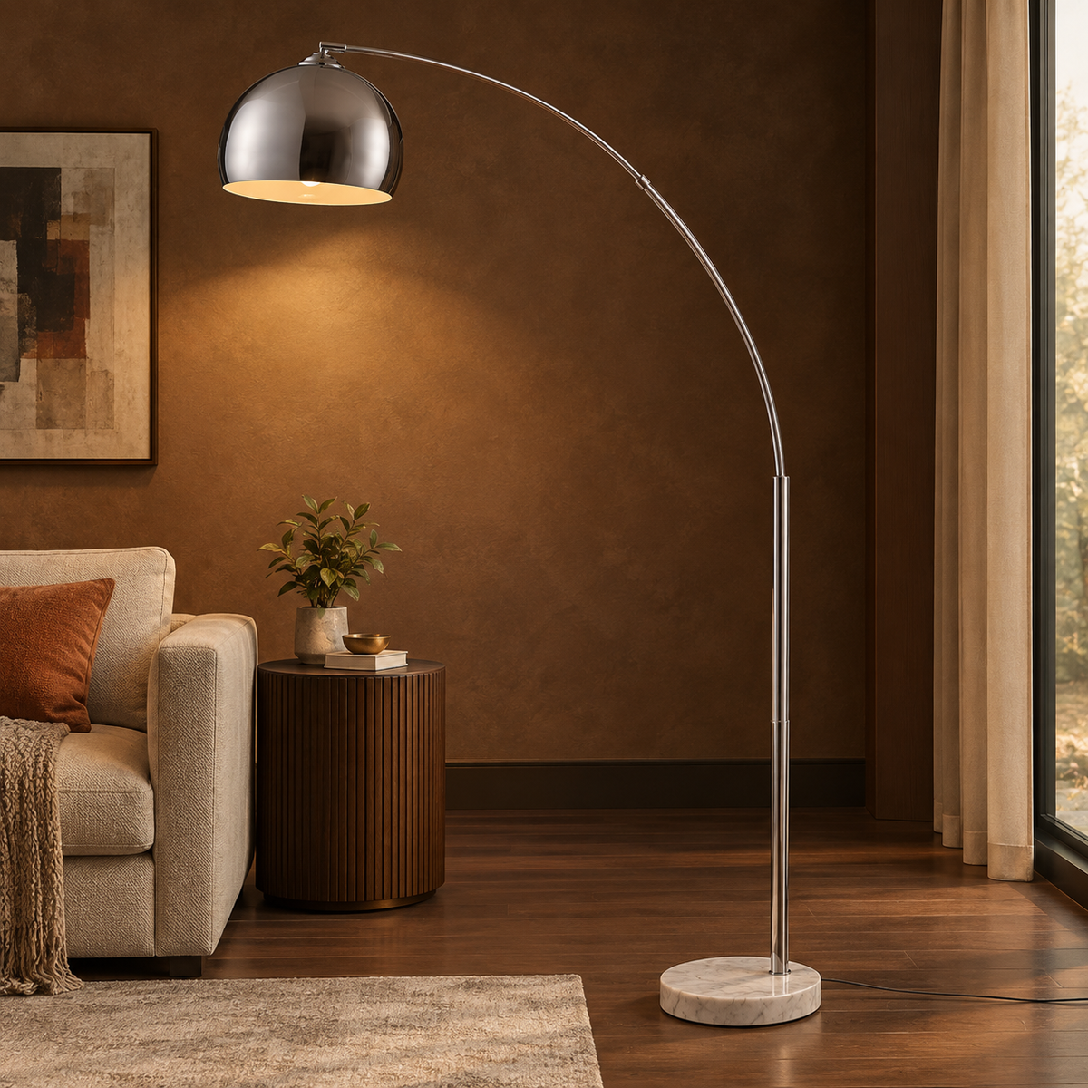 Arc Floor Lamp with Faux Marble Base