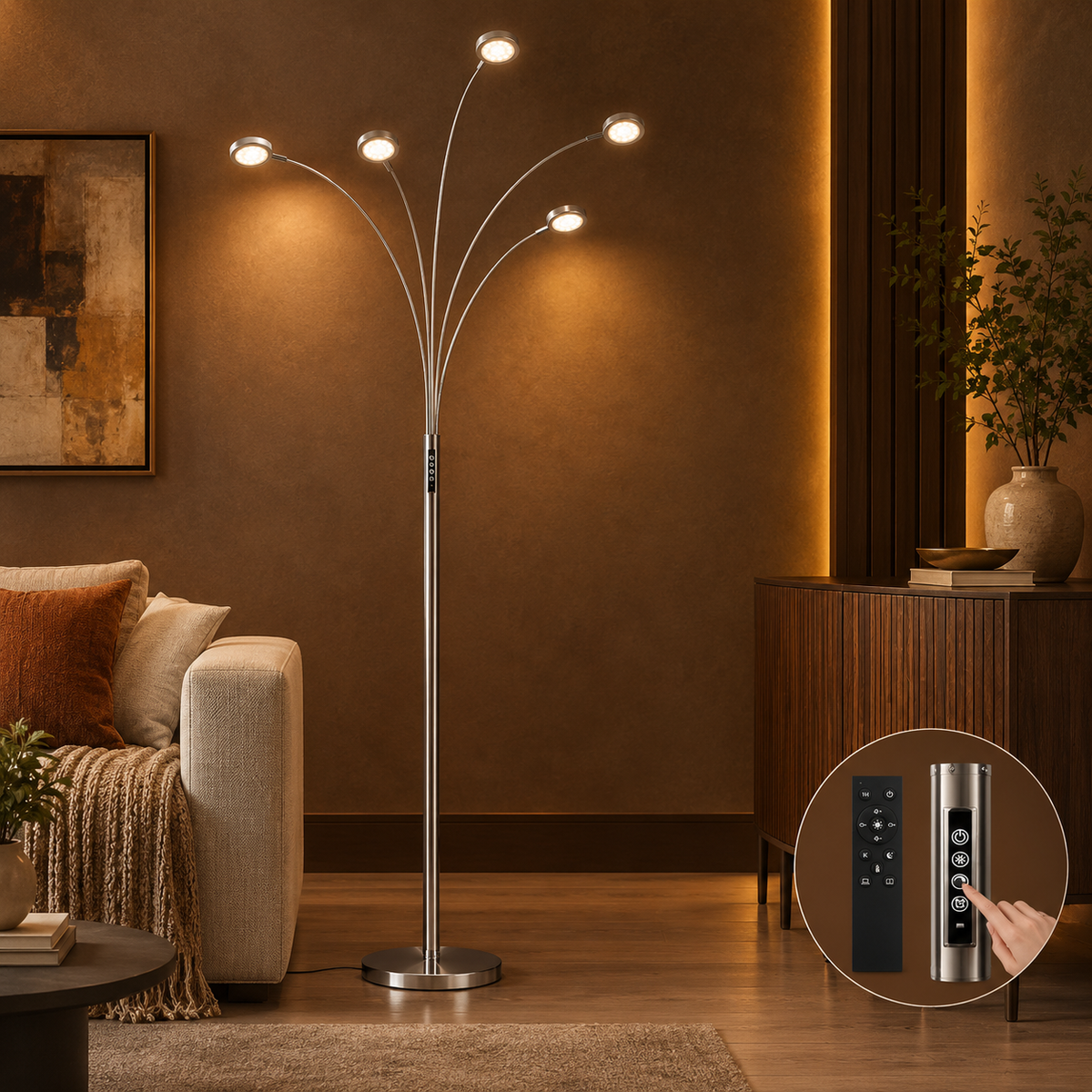 LED Arc Floor Lamp with Remote & Timer