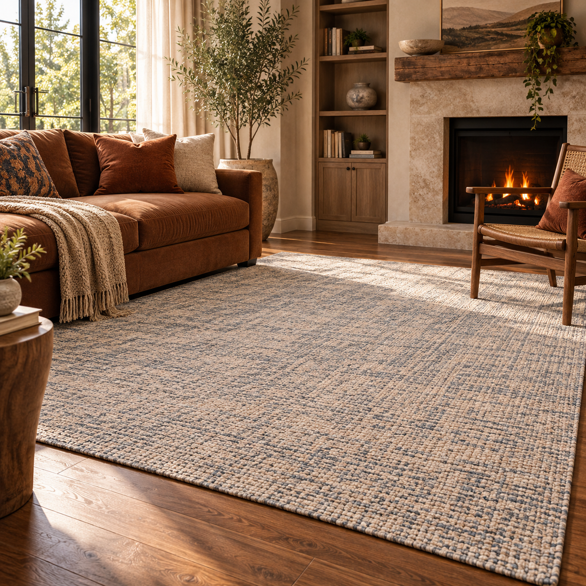 Blue Charcoal Abstract Wool Rug
