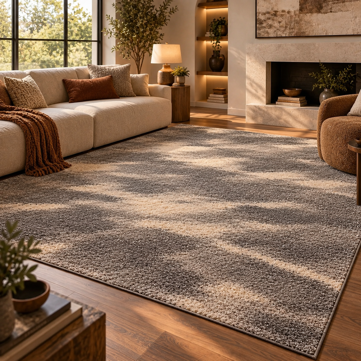 Grey Ivory Retro Area Rug