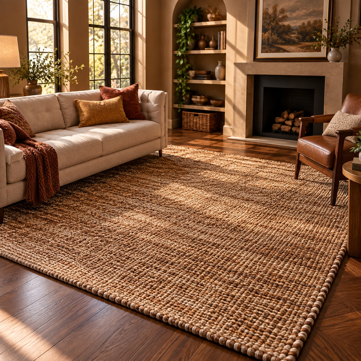Ivory Wool Knotted Rug
