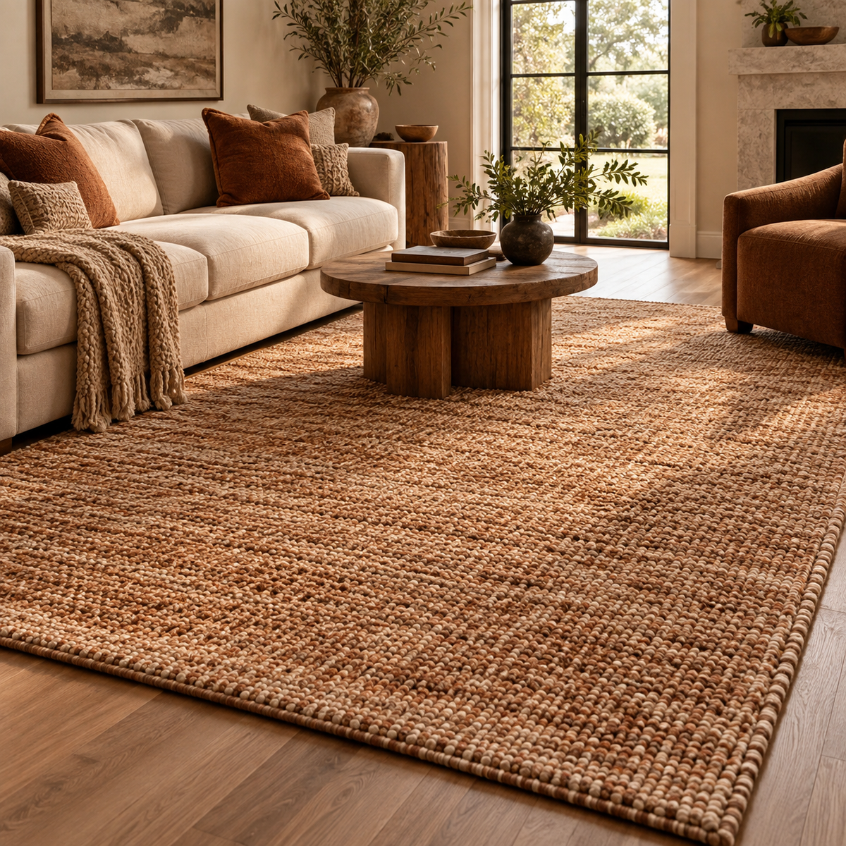 Ivory Wool Knotted Rug