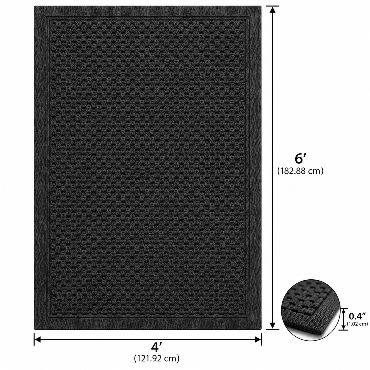 Heavy-Duty Rubber Scraper Door Mat, 4' x 6"
