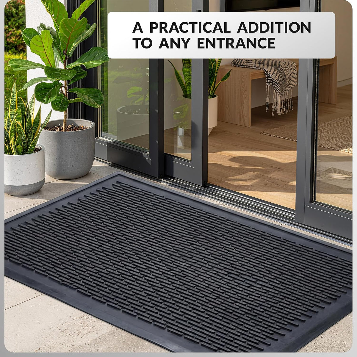 Heavy-Duty Rubber Scraper Door Mat, 4' x 6"