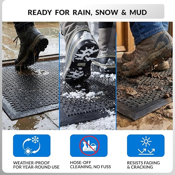 Heavy-Duty Rubber Scraper Door Mat, 4' x 6"