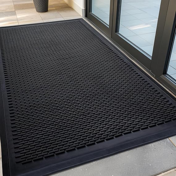 Heavy-Duty Rubber Scraper Door Mat, 4' x 6"