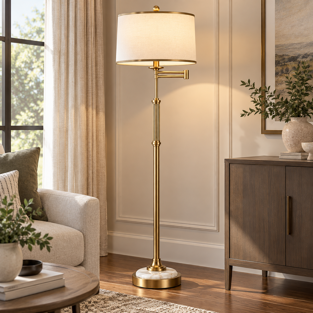 Modern Ceramic Floor Lamp with Remote, Black