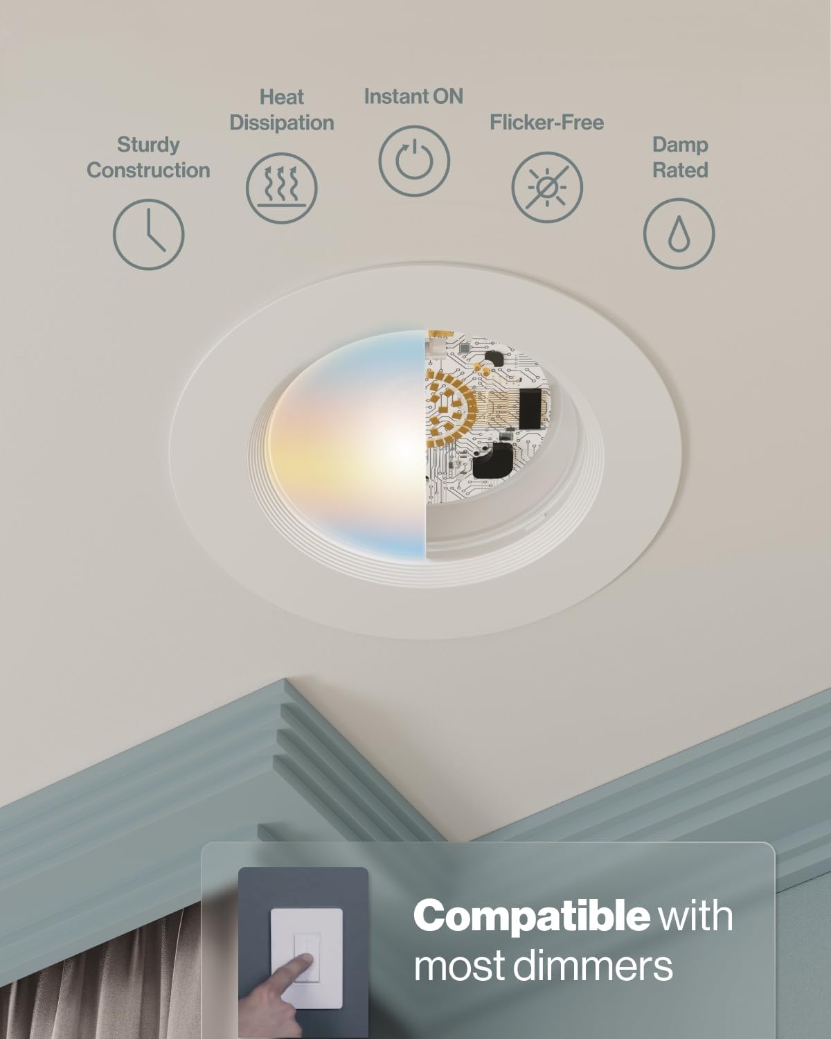5CCT Dimmable LED Recessed Lights, 50-Pack