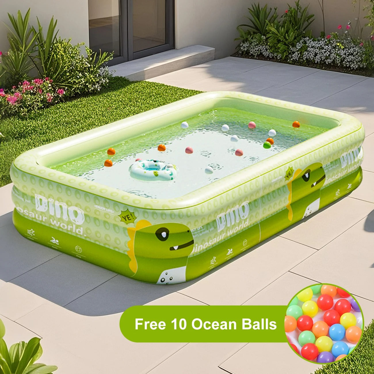 Large Inflatable Family Swimming Pool – Outdoor Garden Pool with 10 Sea Balls