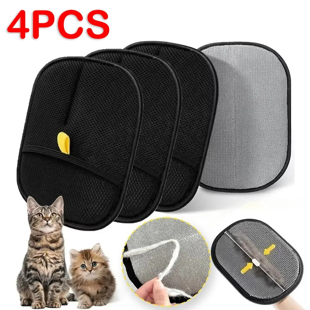Reusable Pet Hair Remover Glove | Double-Sided Lint & Fur Cleaning Mitt for Cats, Dogs, Furniture & Clothes (4-Pack)