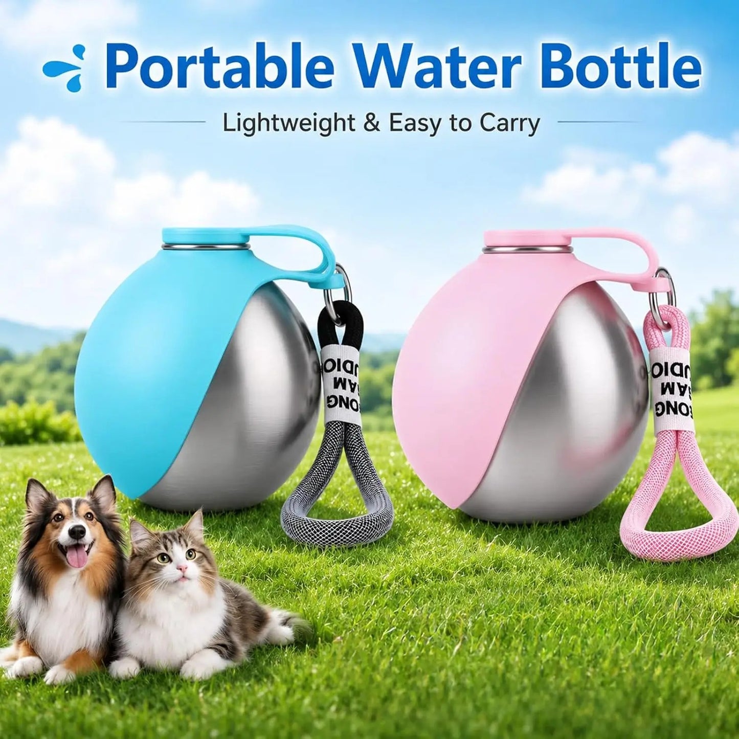 Portable Dog Water Bottle with Foldable Bowl – Leak-Proof Stainless Steel Pet Travel Water Dispenser