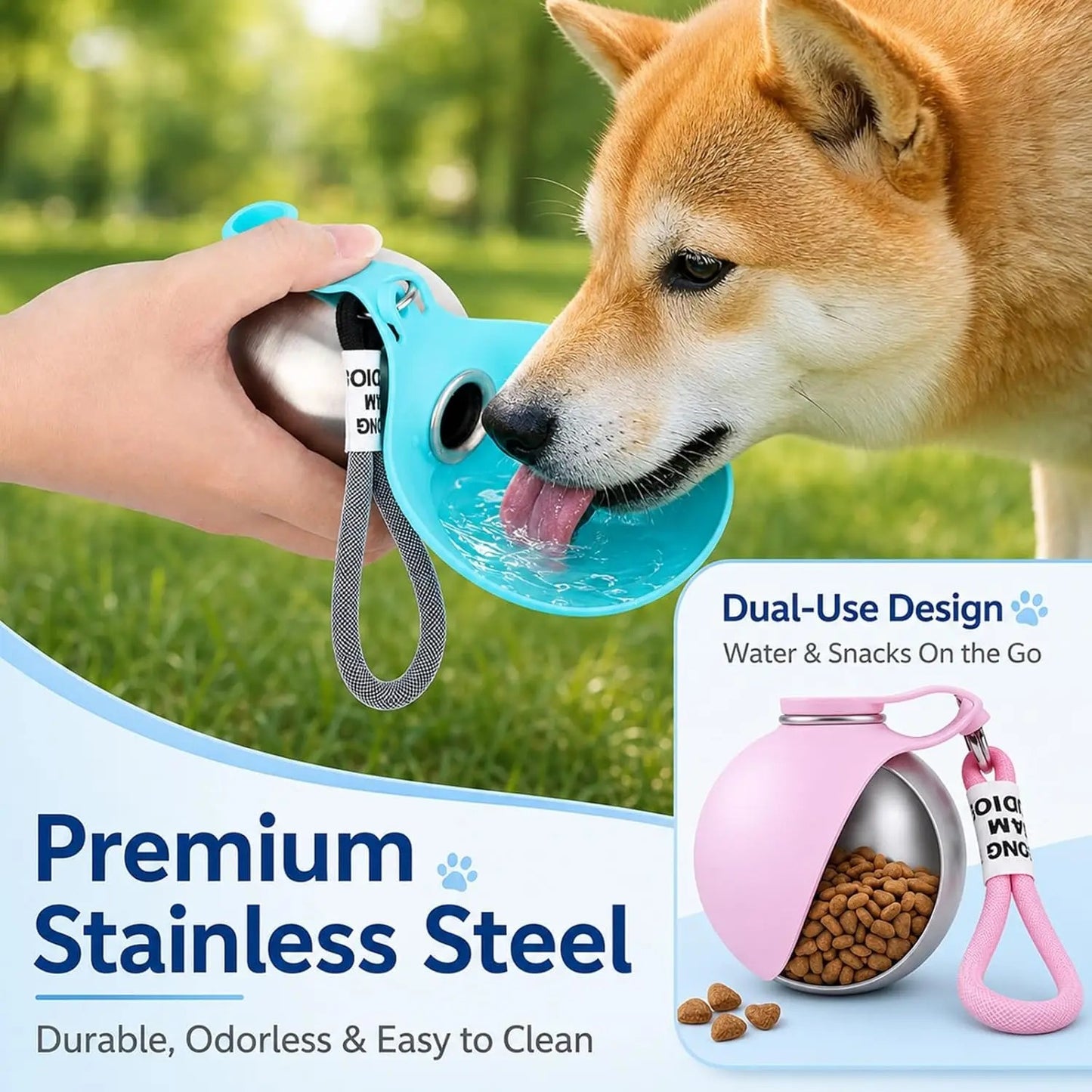 Portable Dog Water Bottle with Foldable Bowl – Leak-Proof Stainless Steel Pet Travel Water Dispenser