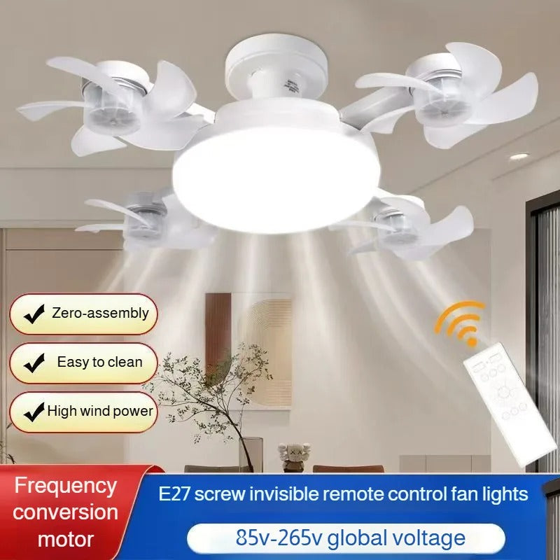 Modern E27 4-Blade Ceiling Fan Light with Remote – 60W LED Dimmable Fan Light Bulb