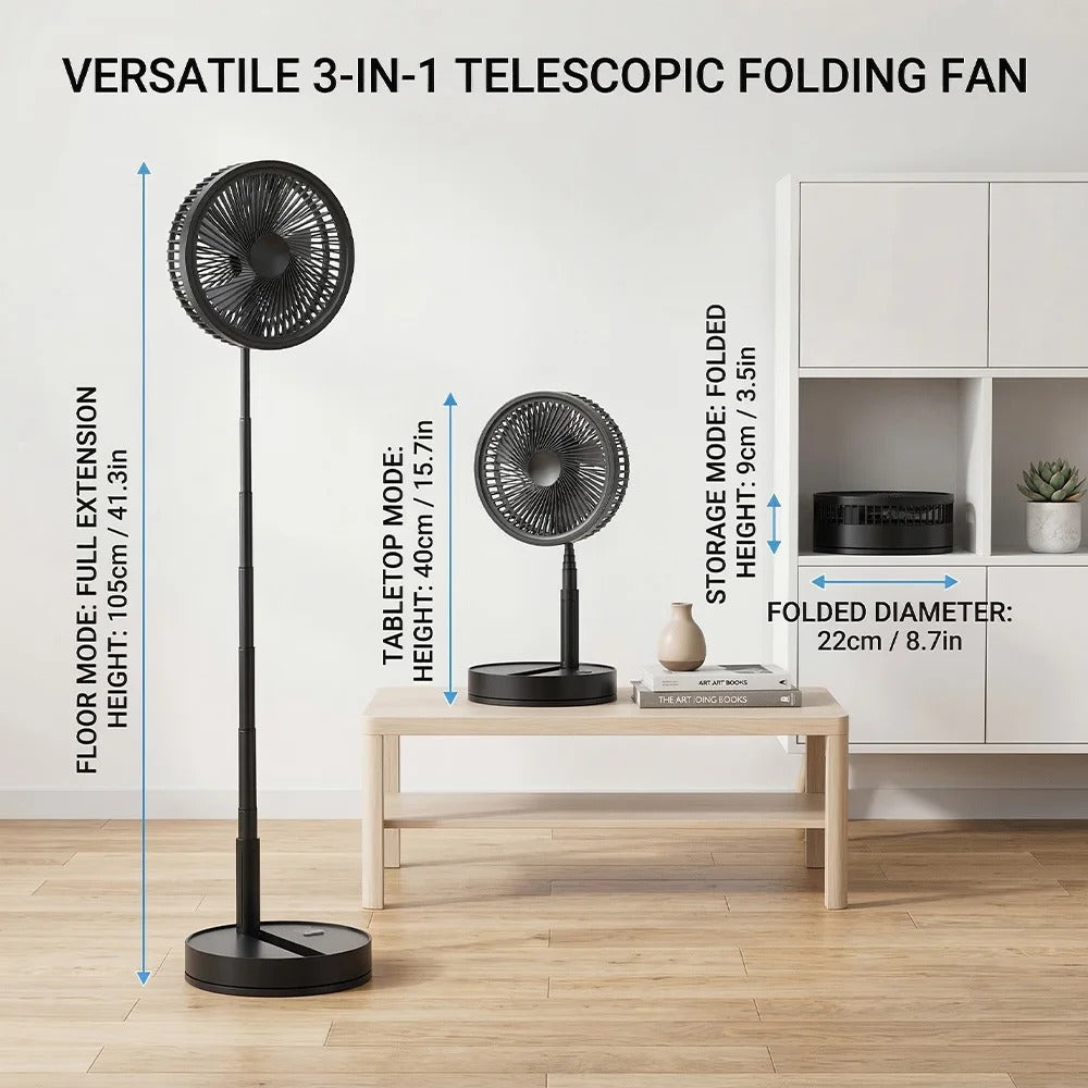3-in-1 Foldable Telescopic Stand Fan – USB Rechargeable Portable Fan with Remote Control