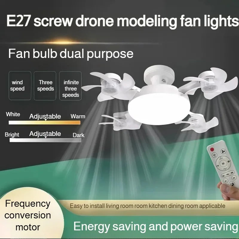Modern E27 4-Blade Ceiling Fan Light with Remote – 60W LED Dimmable Fan Light Bulb