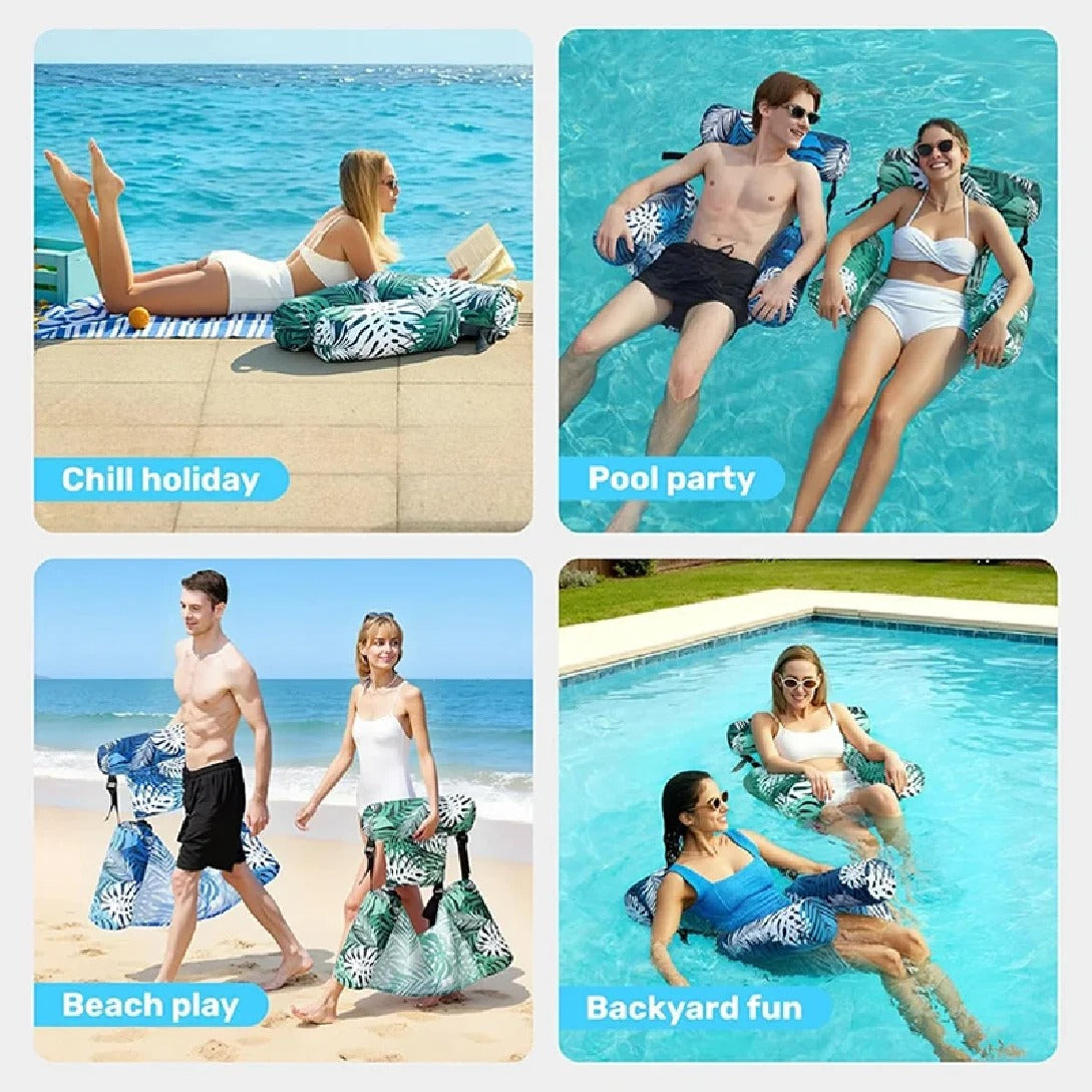 Inflatable Pool Hammock Float with Backrest – Foldable Water Lounge Chair for Adults