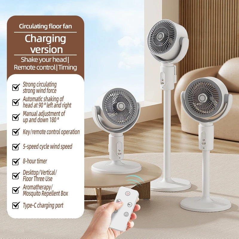 44" Smart Hybrid Pedestal Fan with Remote Control & Ultra-Quiet Air Circulation