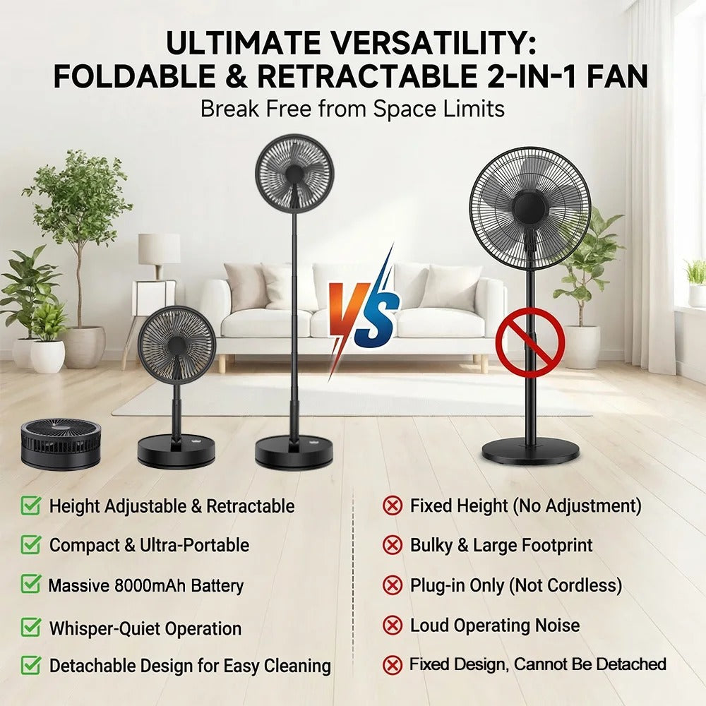 3-in-1 Foldable Telescopic Stand Fan – USB Rechargeable Portable Fan with Remote Control