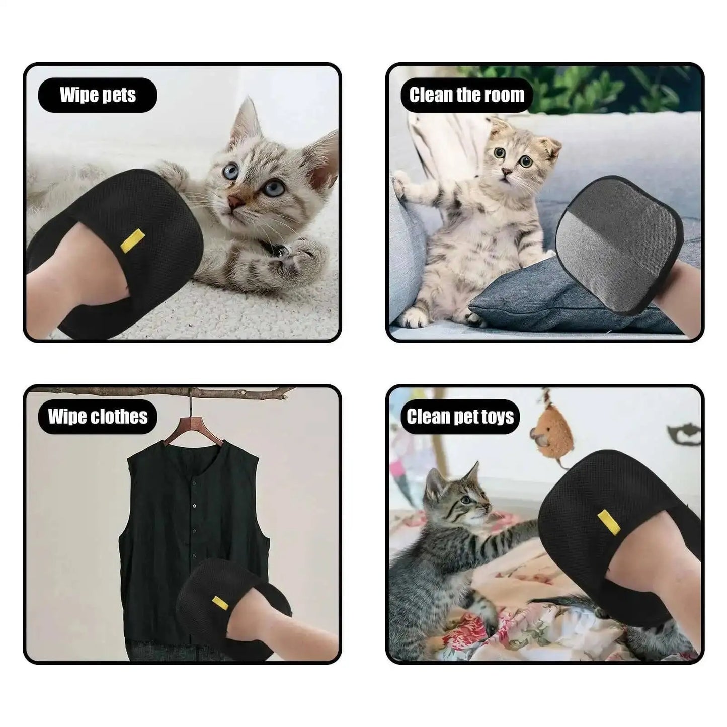 Reusable Pet Hair Remover Glove | Double-Sided Lint & Fur Cleaning Mitt for Cats, Dogs, Furniture & Clothes (4-Pack)