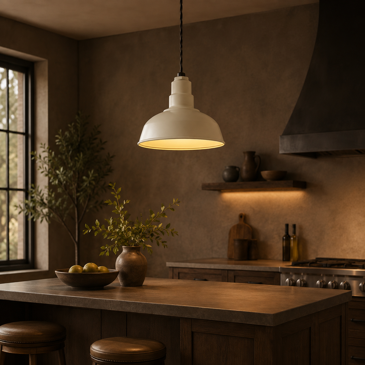 Cream & Brass Dome Pendant Light