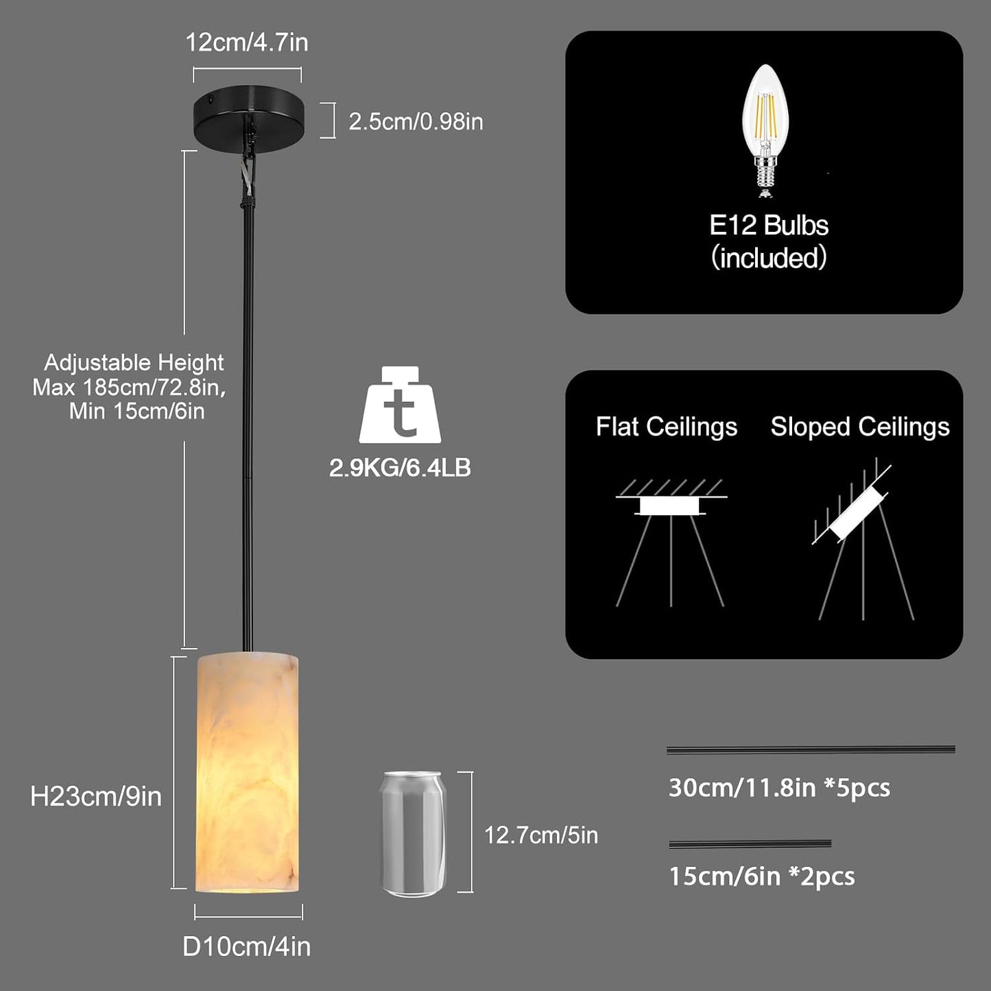 Black Alabaster Marble Pendant Light