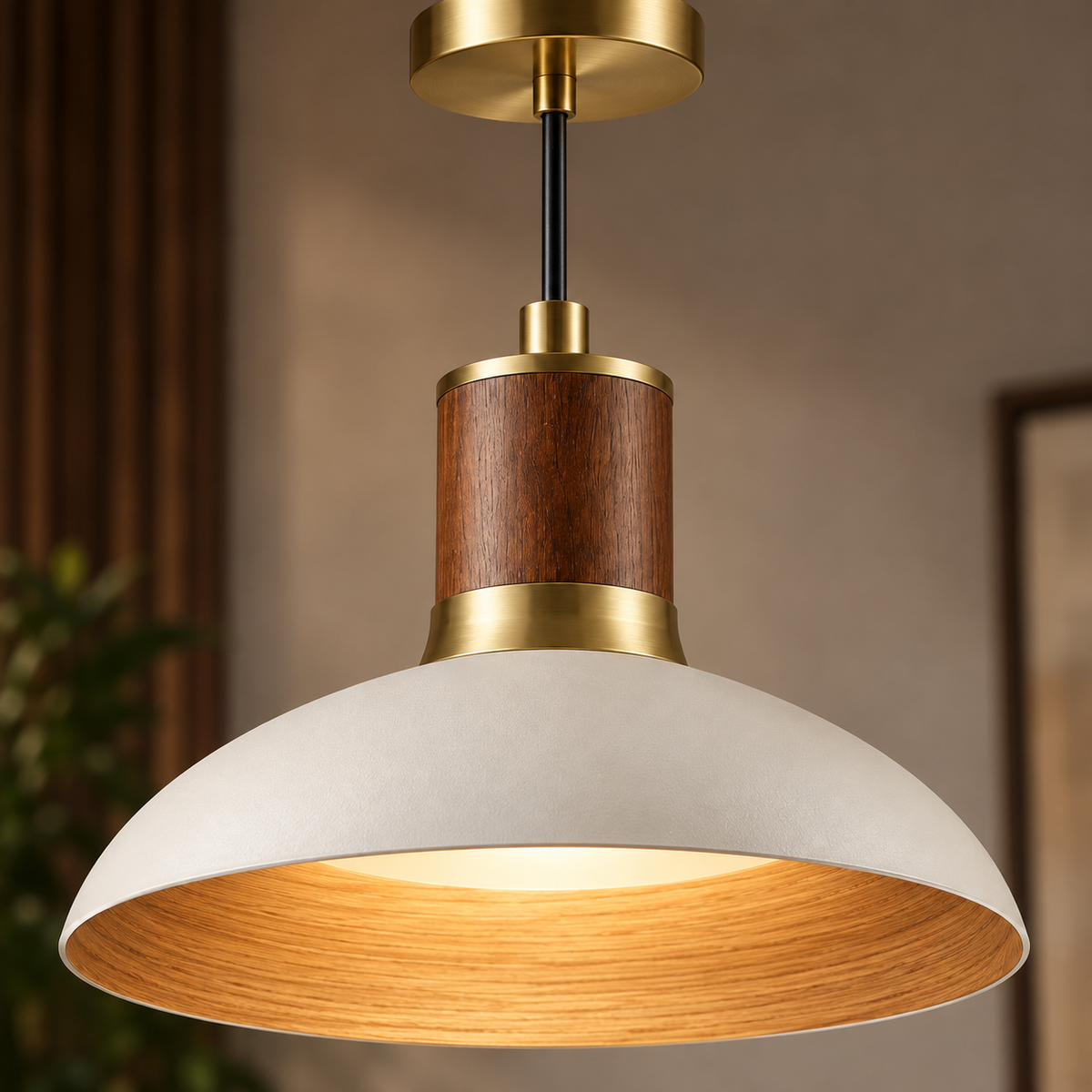 Cream & Brass Dome Pendant Light