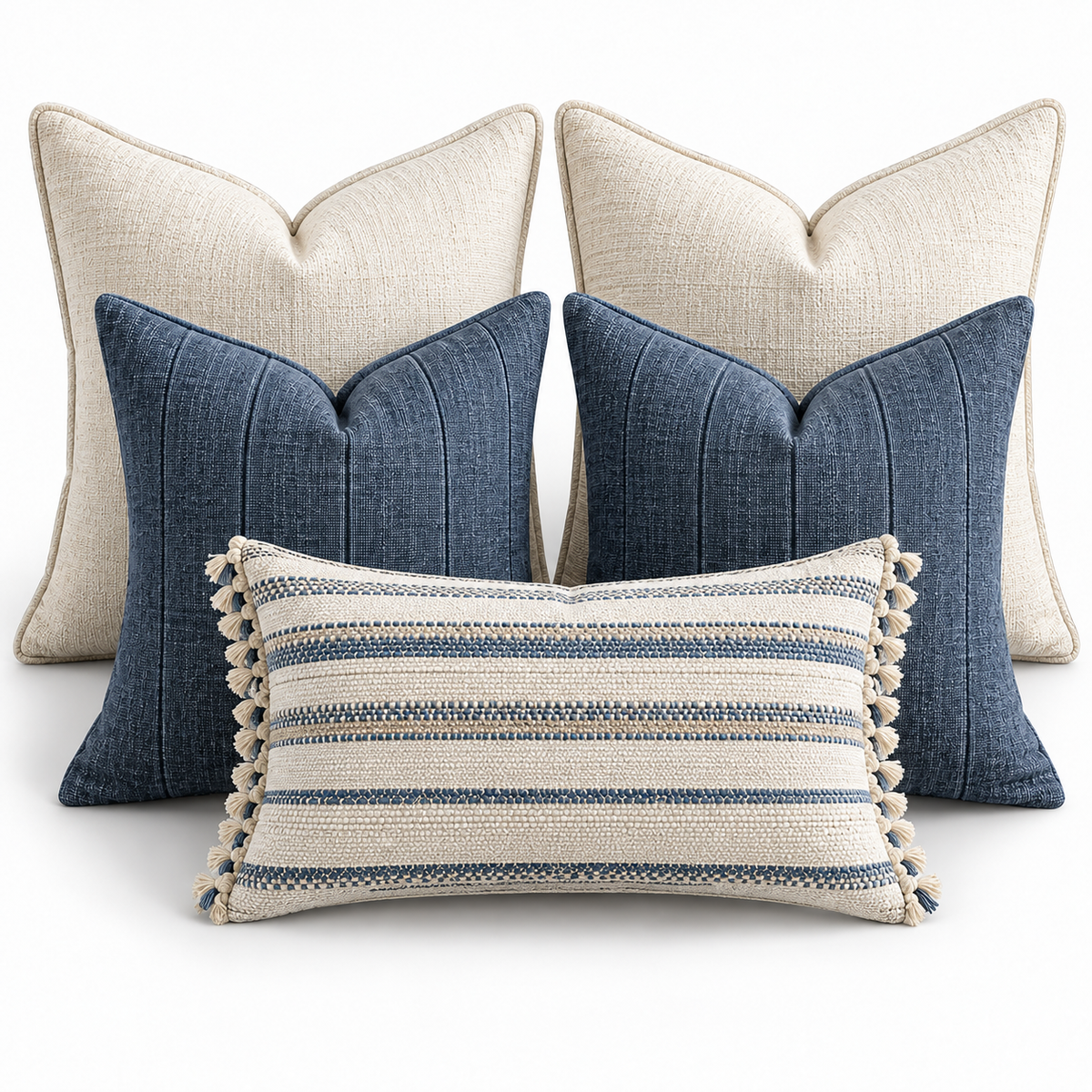 Blue Burlap Linen Throw Pillow Covers