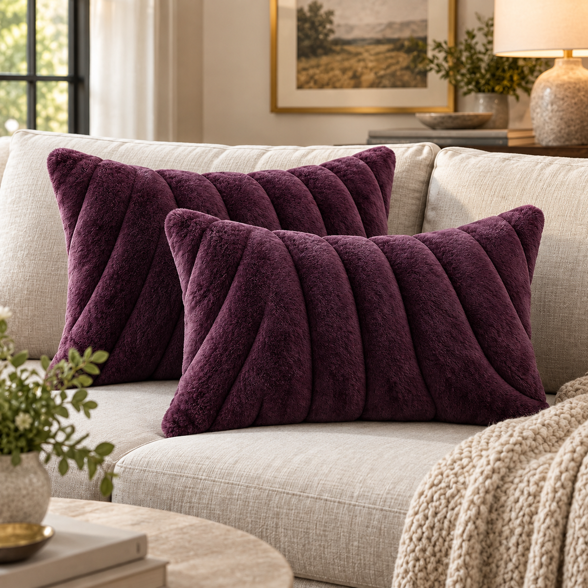 Purple Faux Fur Decorative Pillows