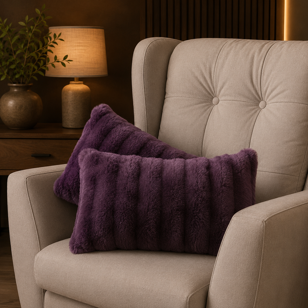 Purple Faux Fur Decorative Pillows