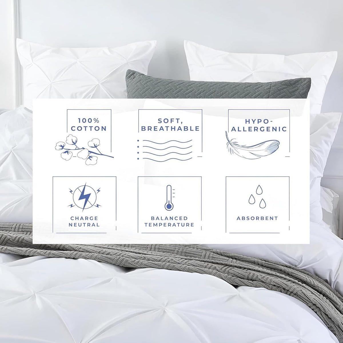 White Egyptian Cotton Pinch Pleated Pillows covers