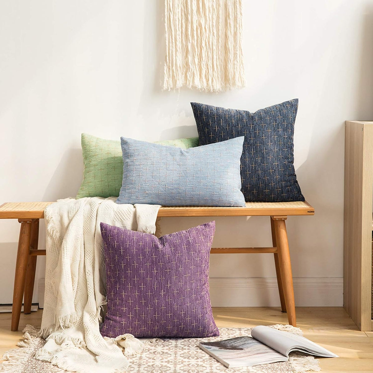 Blue Burlap Linen Throw Pillow Covers