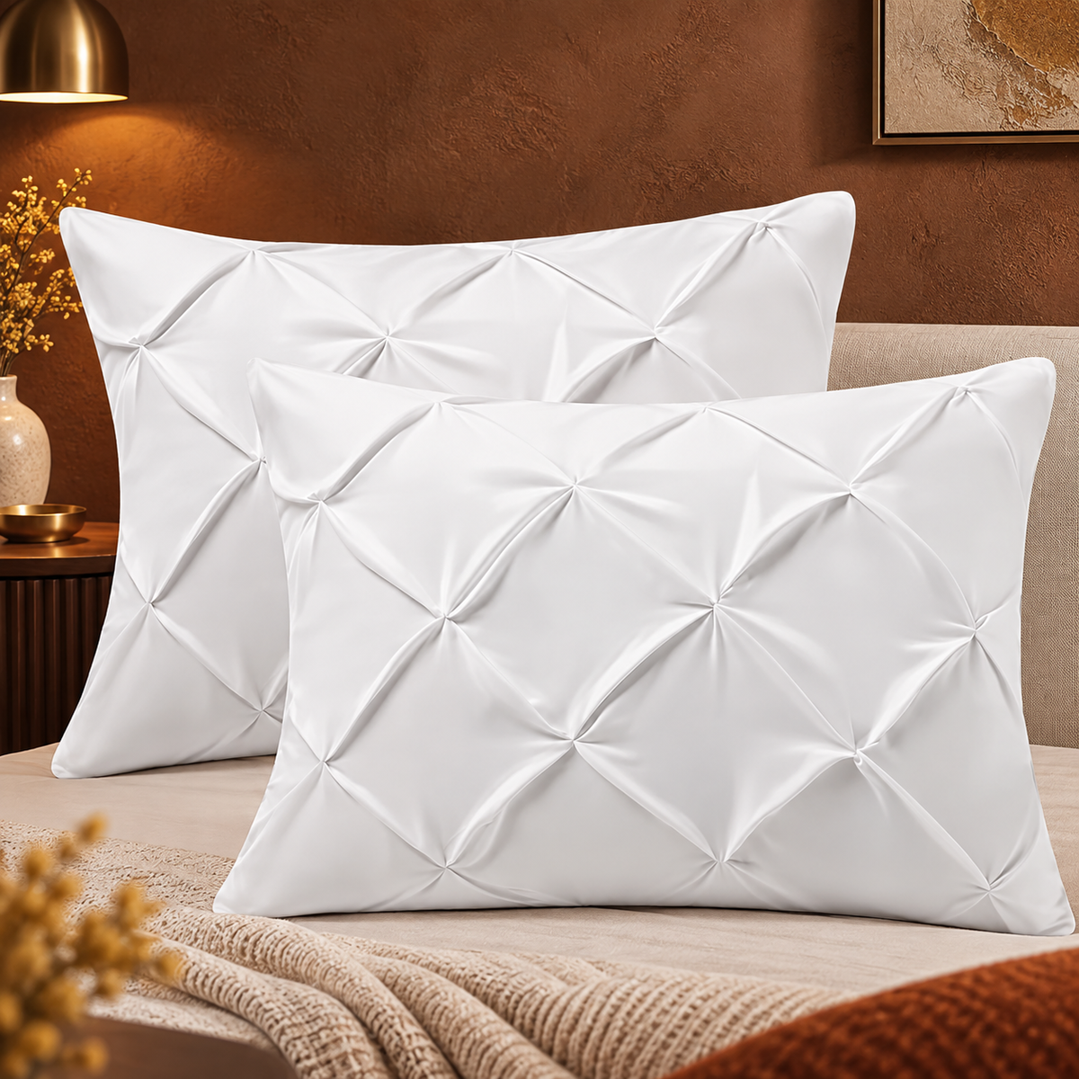 White Egyptian Cotton Pinch Pleated Pillows covers