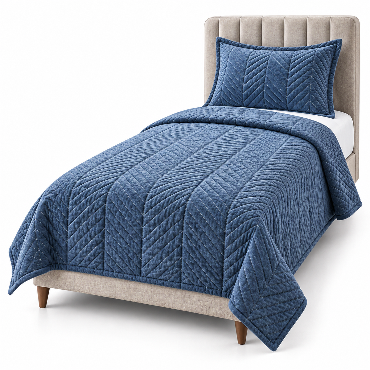 Blue Plush Quilted Bedspread
