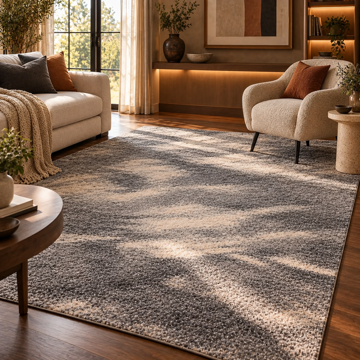 Grey Ivory Retro Area Rug