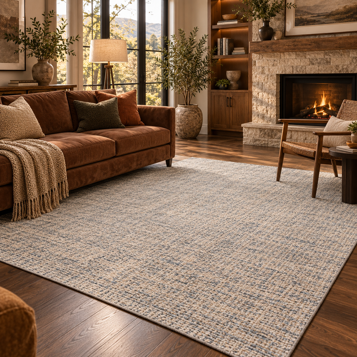Blue Charcoal Abstract Wool Rug