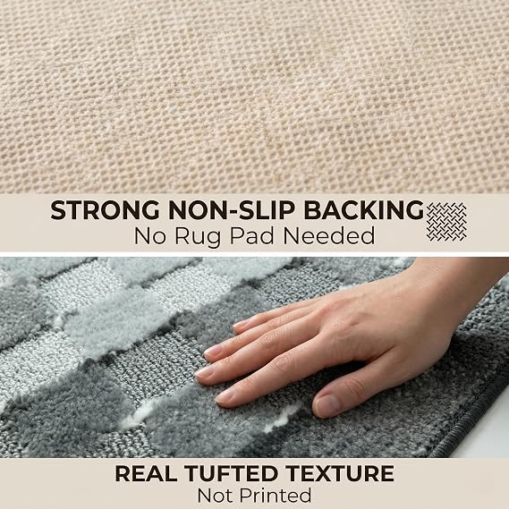 Grey Checkered Runner Rug