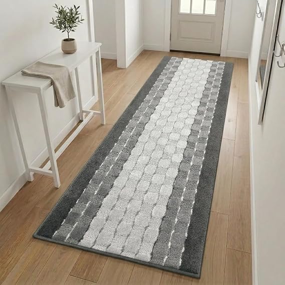 Grey Checkered Runner Rug